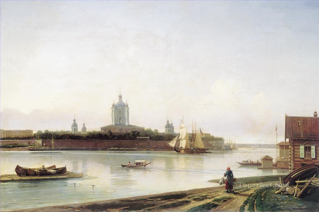 Smolny visto desde bolshaya okhta Alexey Bogolyubov escenas de la ciudad del paisaje urbano Pintura al óleo
